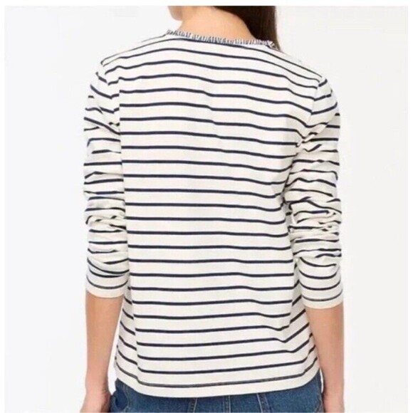 J.Crew Factory Striped ruffle-collar henley Long Sleeves New Size S Small - Picture 3 of 10